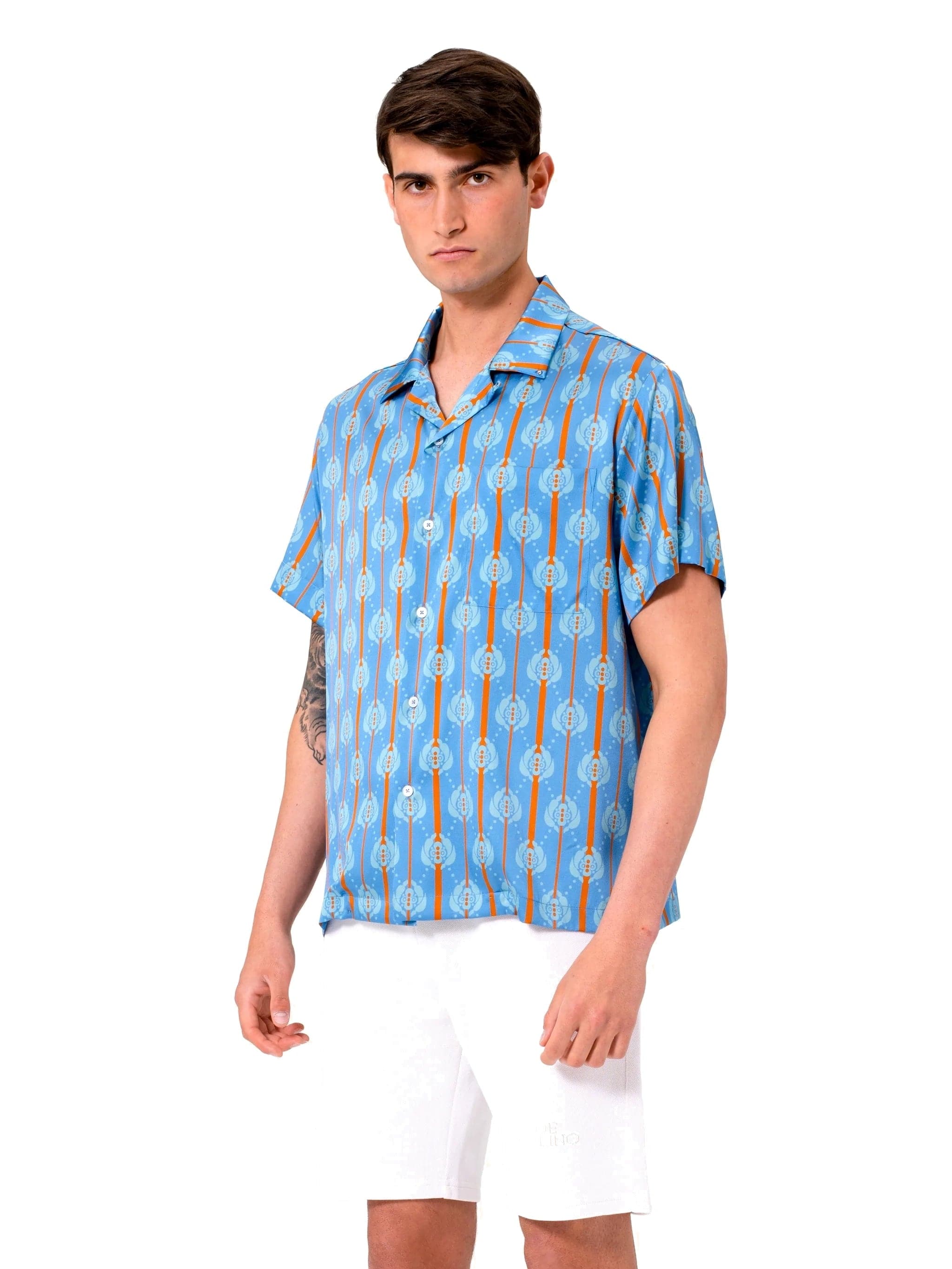 Blue and Orange Cognoscenti Silk Shirt