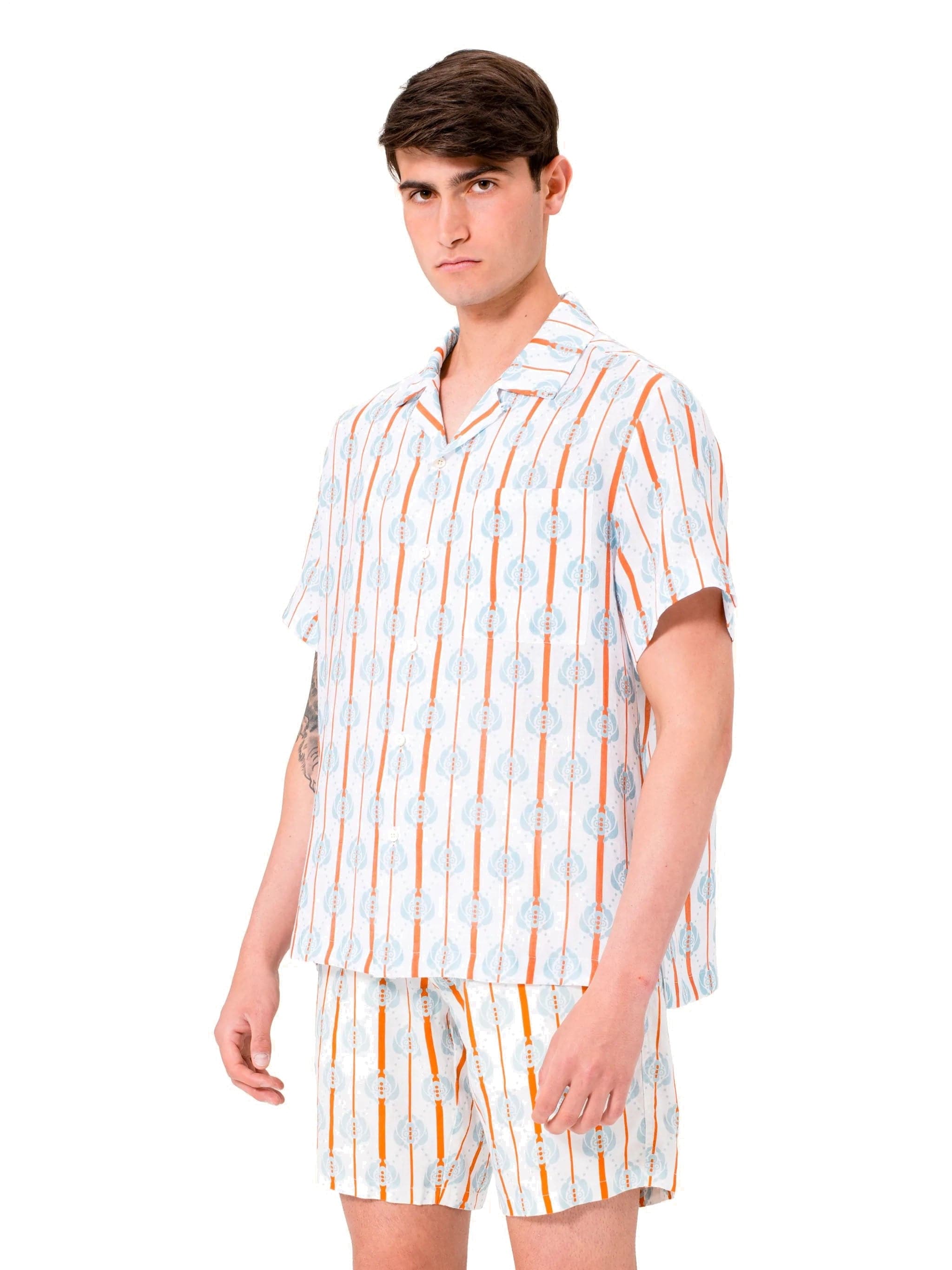 White and Orange Cognoscenti Linen Shirt