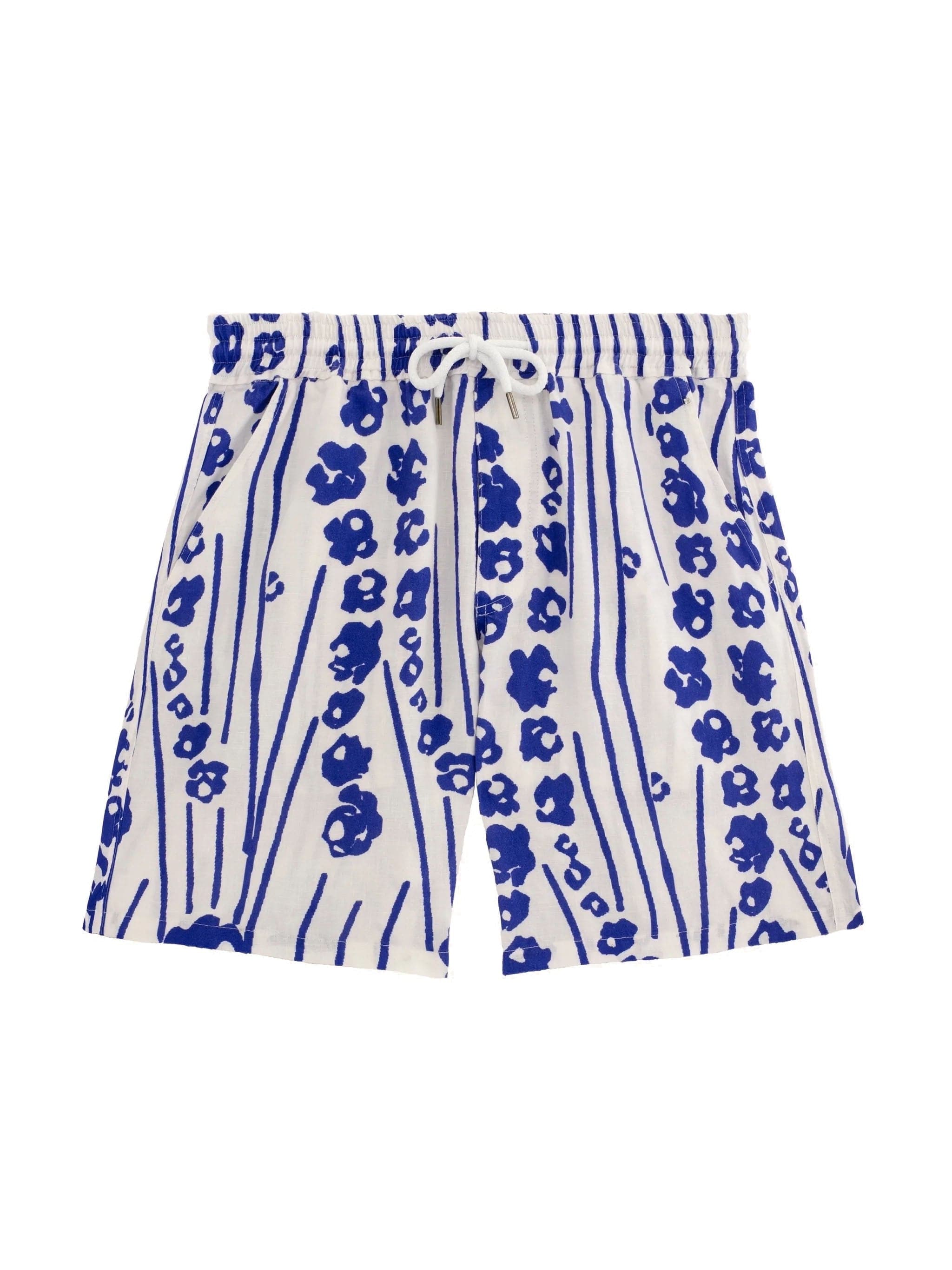 White and Blue Cognoscenti Linen Shorts